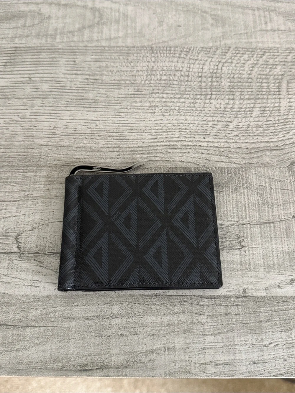 100% Authentic Dior Black Geometric Pattern Money Clip Wallet